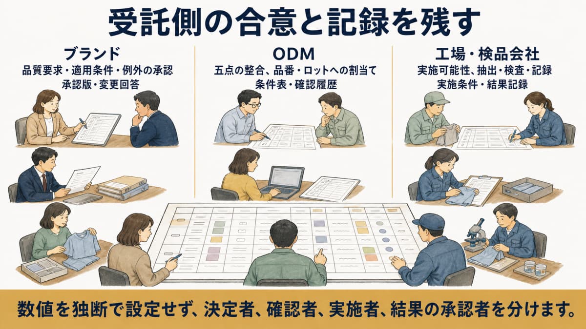 ブランド・ODM・工場・検品会社の役割と承認記録