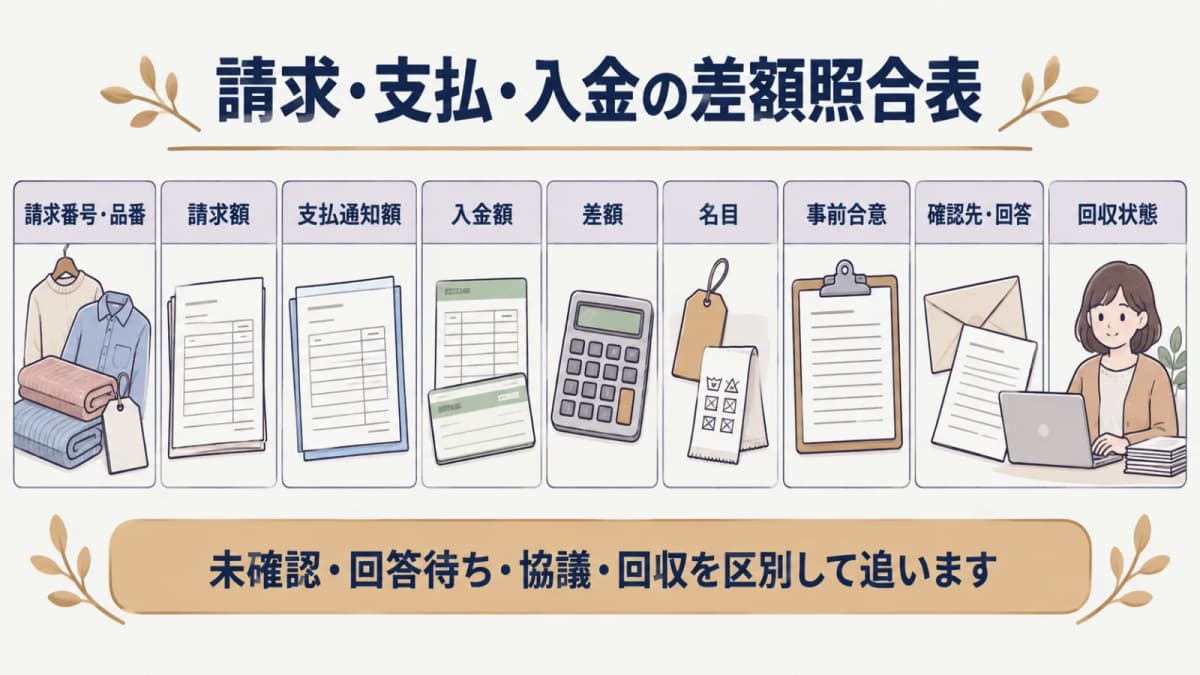 差額・理由・合意・回答・回収状態を追う三点照合表