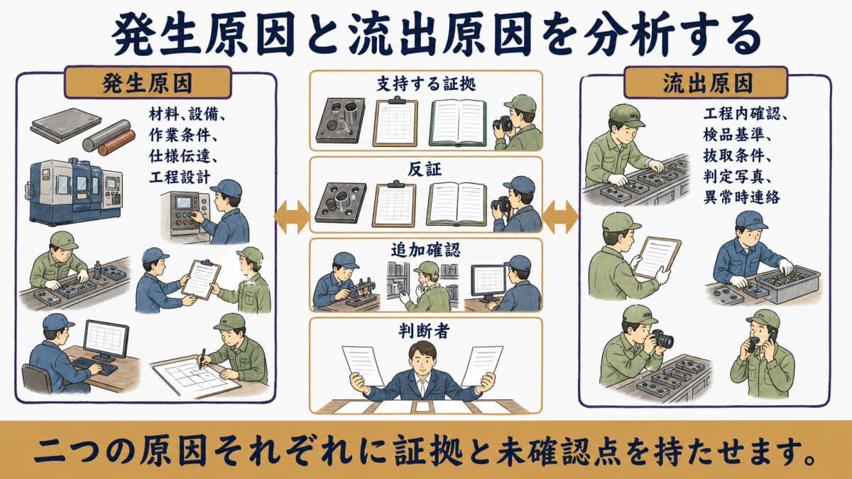 不良が生じた発生原因と検知できなかった流出原因を分ける図