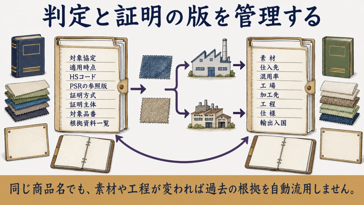 協定と証拠の版を一組で管理する図