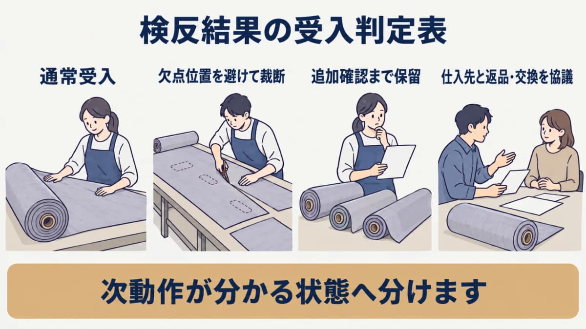 反番ごとの検反結果を裁断と保留へ分岐する図解