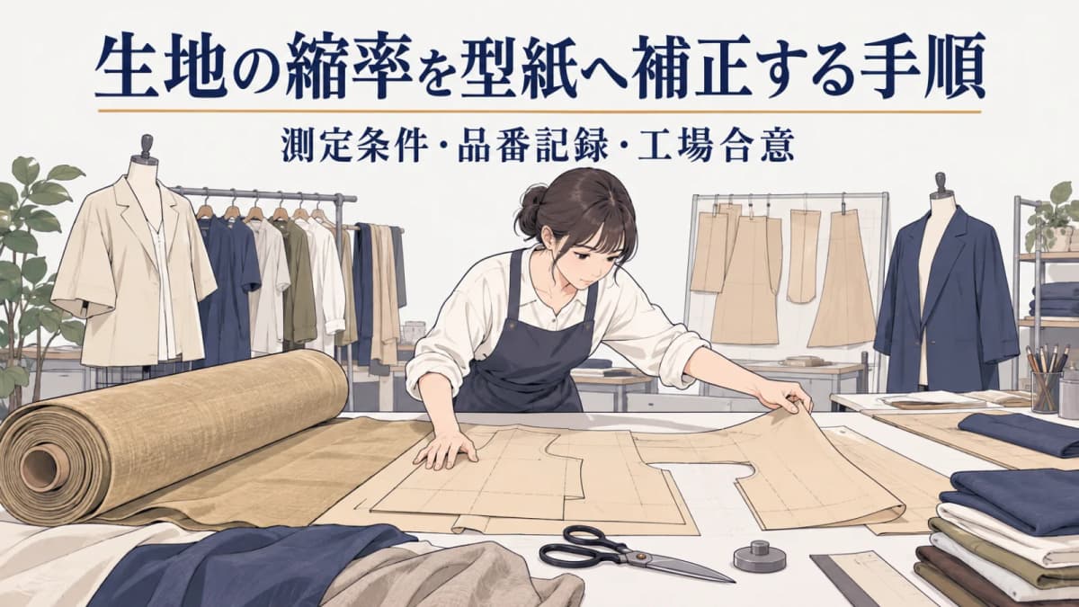 生地の縮率を型紙へ補正する手順|測定条件・品番記録・工場合意