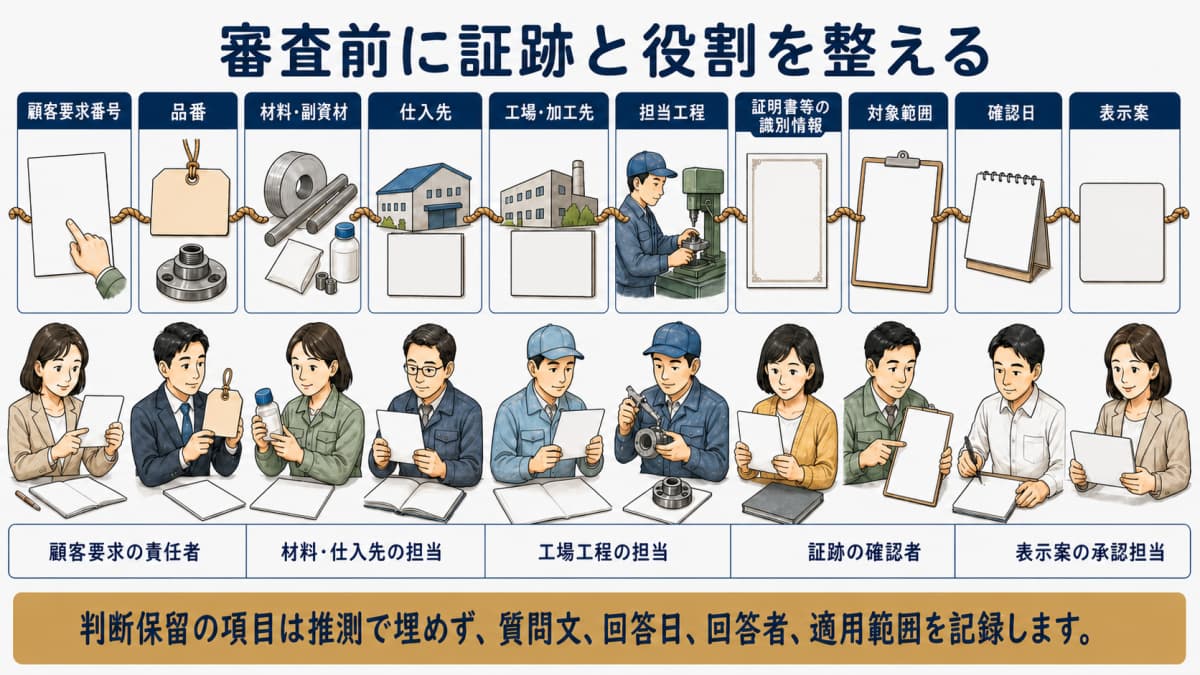 審査前の証跡と担当を整える図
