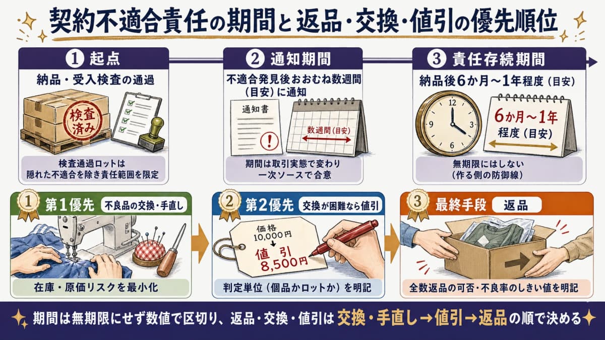 契約不適合責任の期間と返品交換値引の優先順位