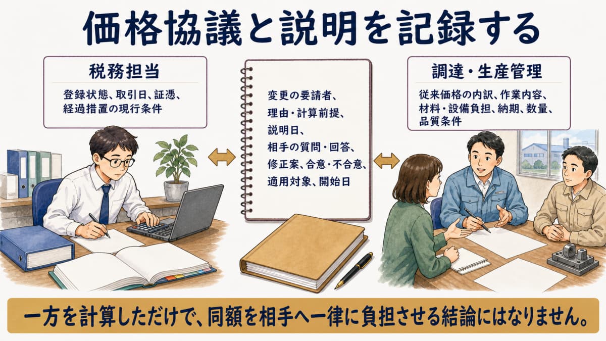 税務影響と取引価格を分け要請・説明・回答・合意を残す図
