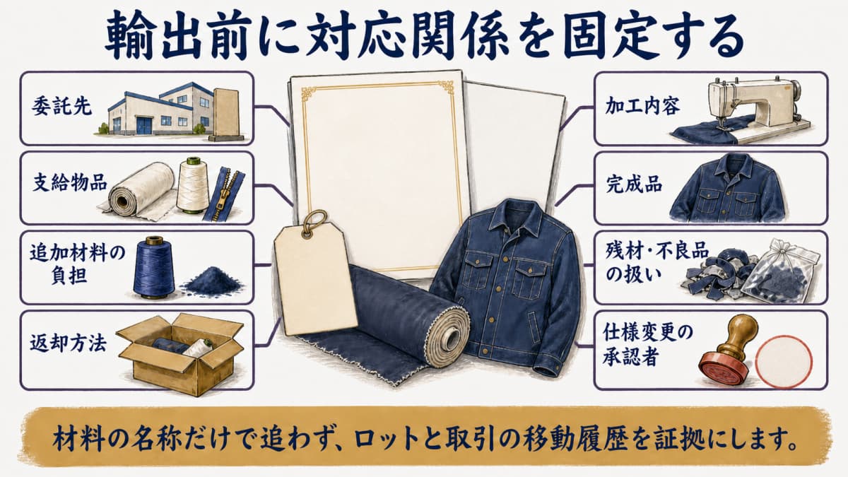 輸出前に品番と材料の対応を固定する図