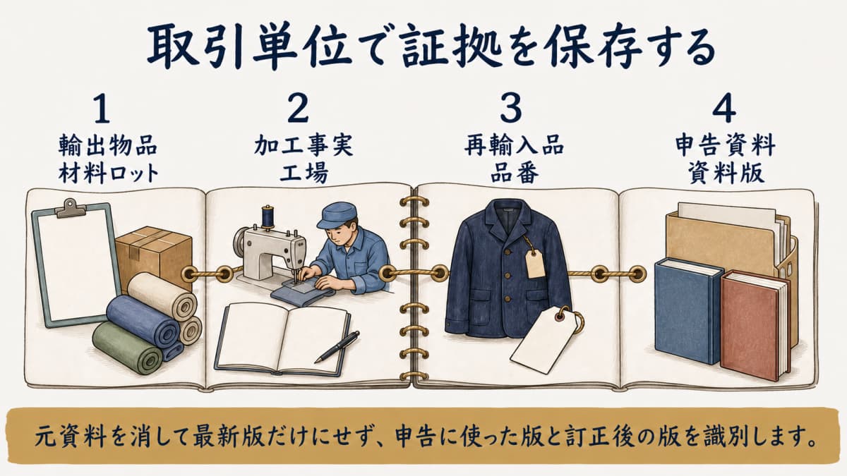 品番とPOで輸出入証拠を接続する図