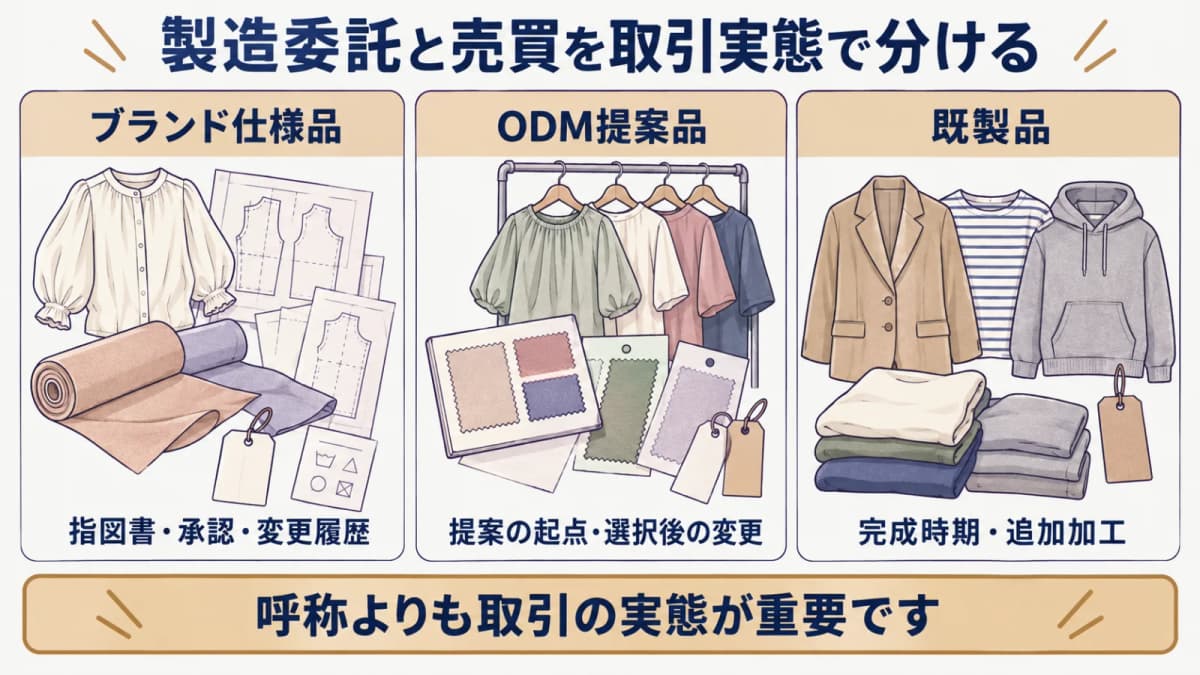 ブランド仕様品・ODM提案品・既製品を取引実態で分ける判定の全体像