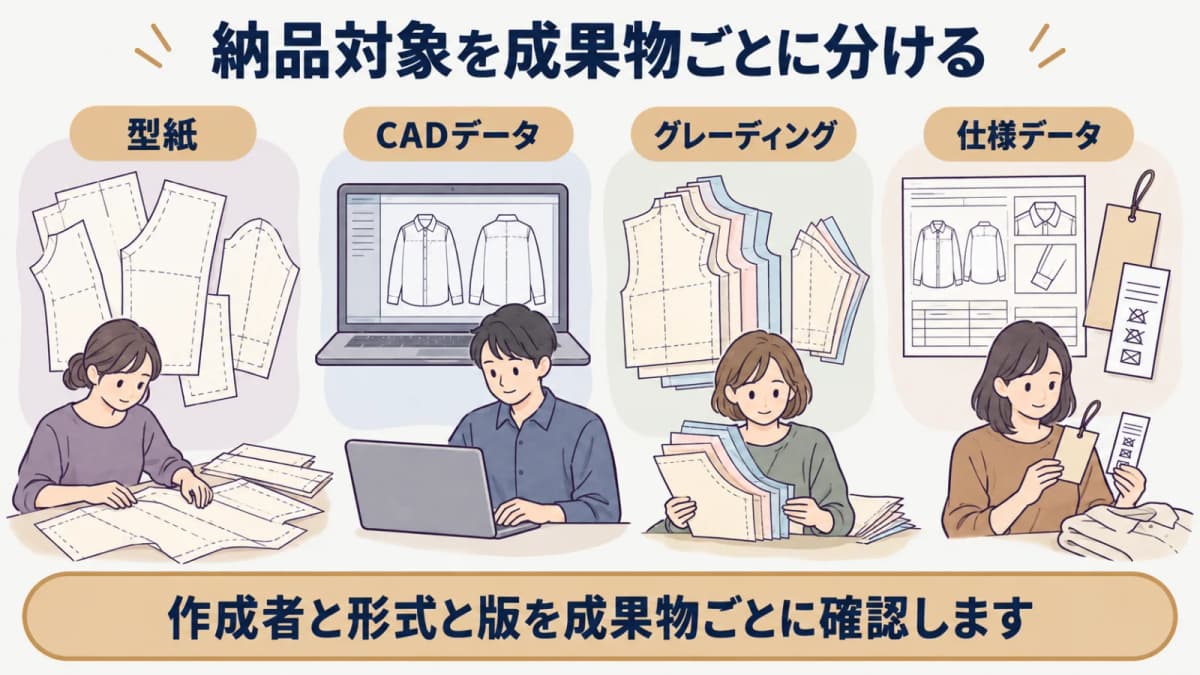 型紙・CAD・仕様データの納品対象と利用範囲を分ける全体像