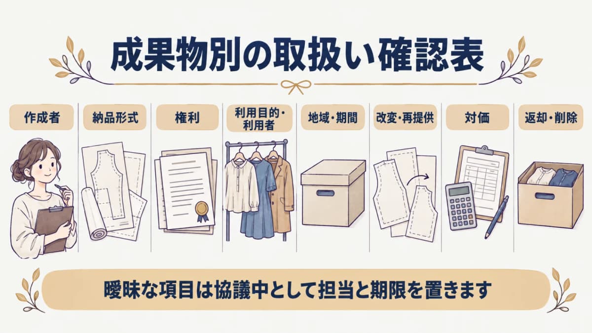 型紙・CAD・仕様データごとの権利と利用条件を一覧にする台帳