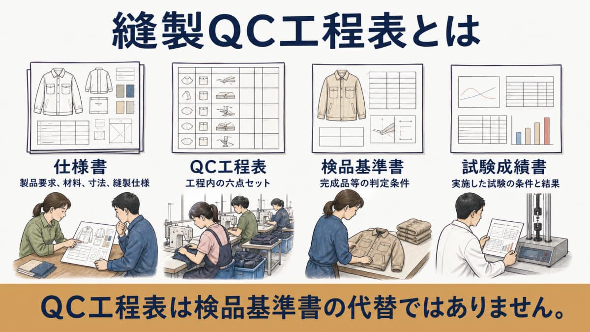 QC工程表と仕様書・検品基準書の役割を分ける図