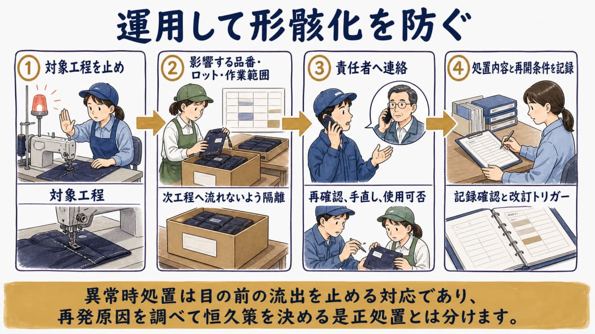 異常時処置・是正への受渡し・記録確認・改訂トリガー
