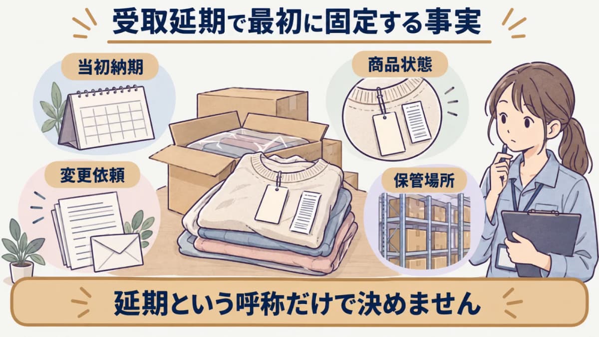 完成品の受取延期連絡から証拠と商品状態を固定する初動