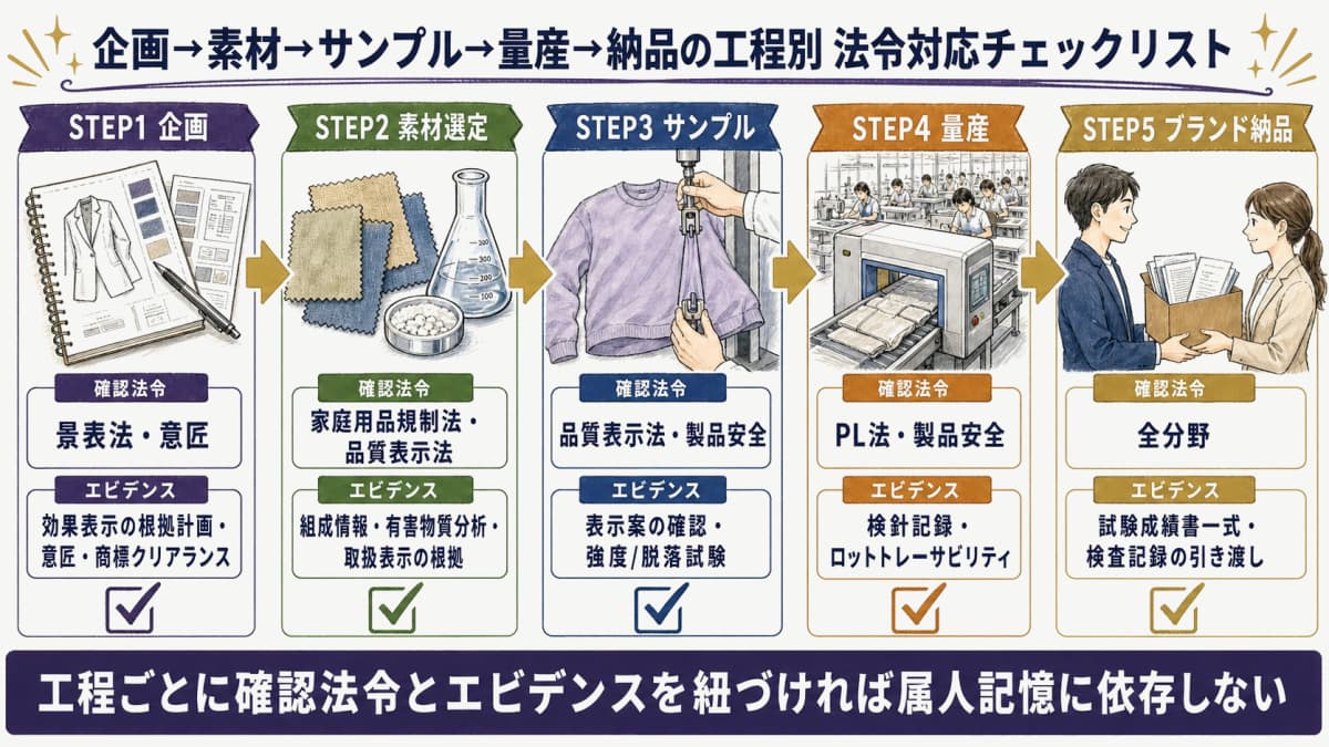 企画から納品までの工程別法令対応チェックリスト図