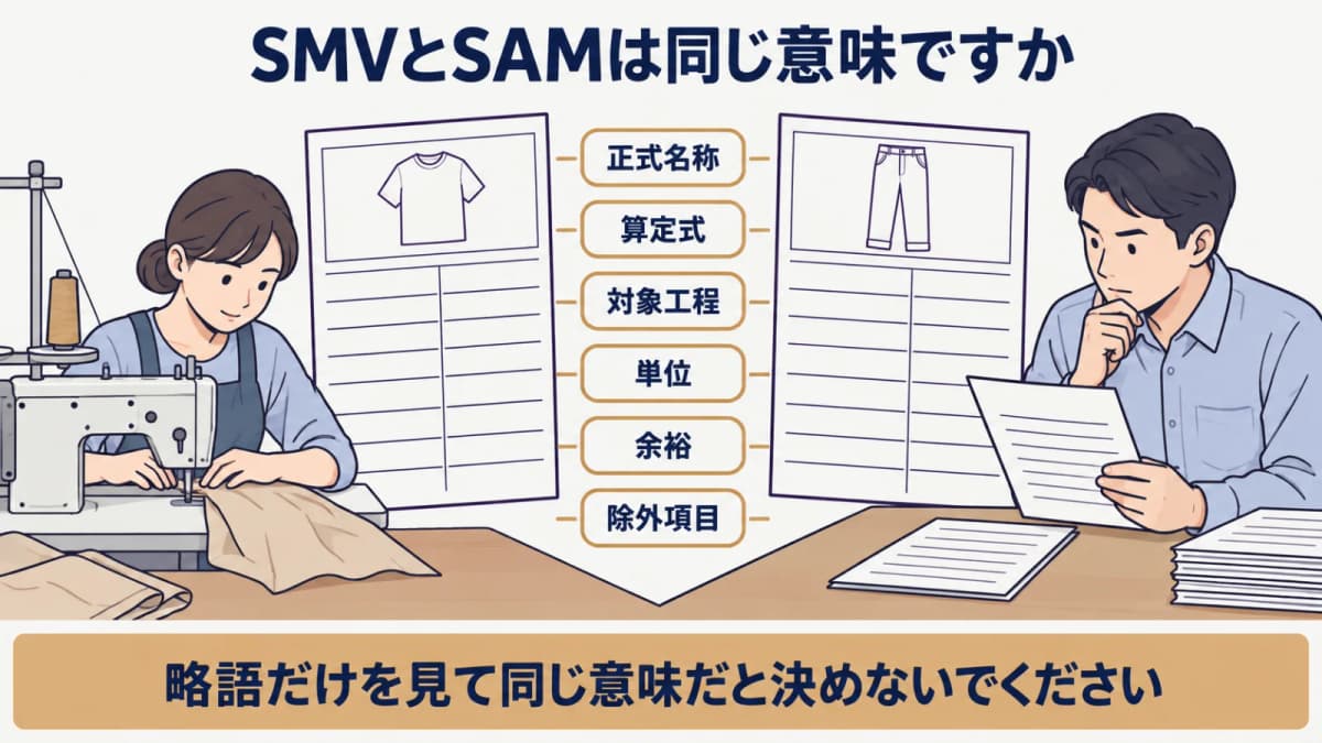 ミシン作業の観測結果を確認する生産管理担当者の図解