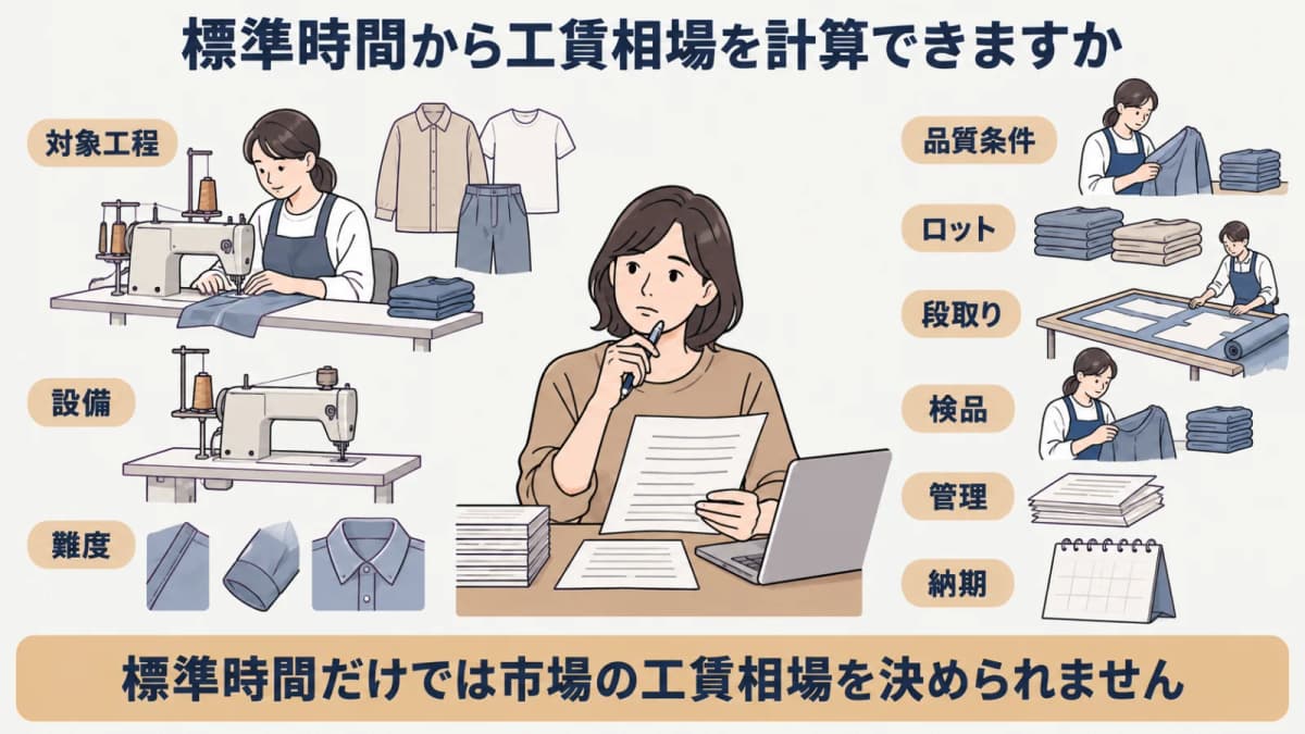 標準時間と工場条件を分けて工賃を検討する図解