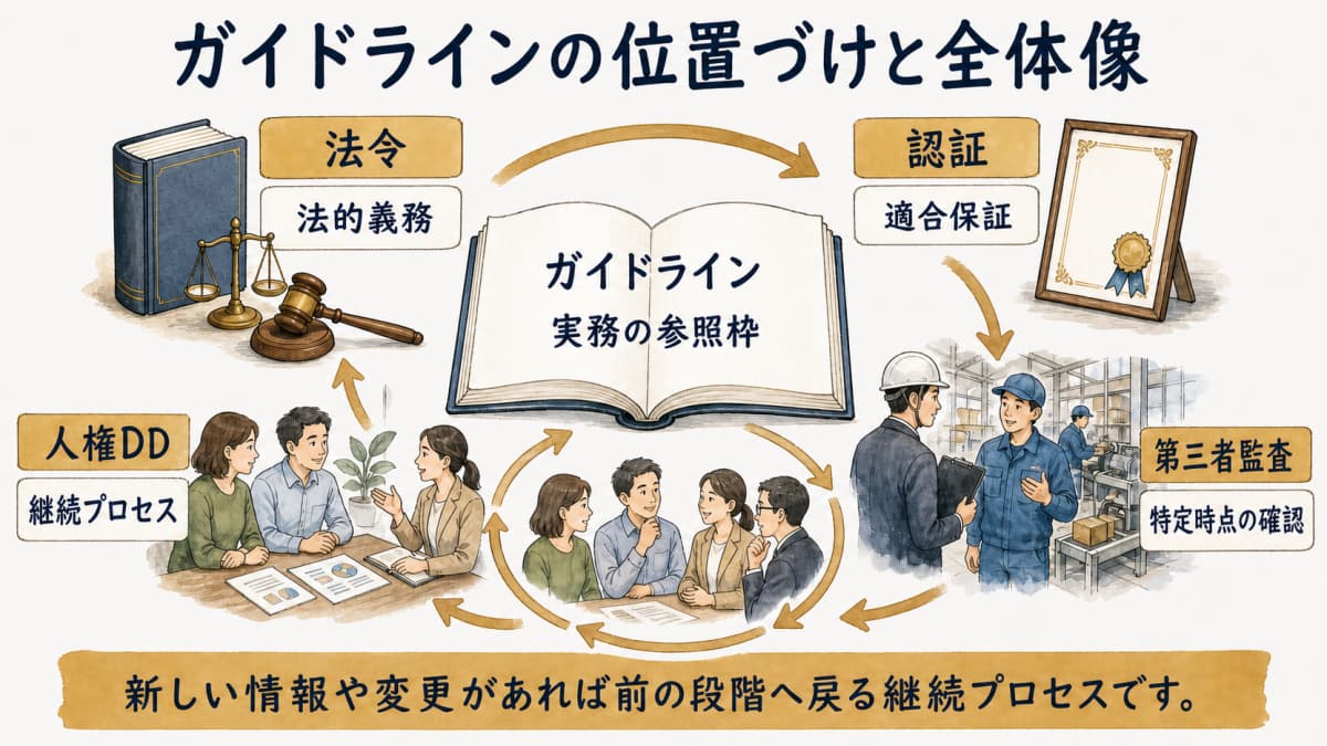 人権DDの位置づけと継続プロセスを示す図