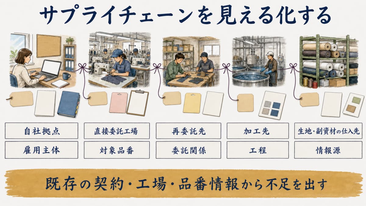 自社から材料先までの取引網を可視化する図
