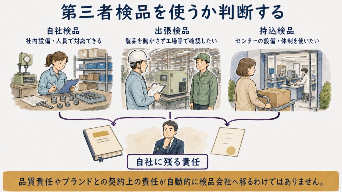 自社・出張・持込検品を比較する図