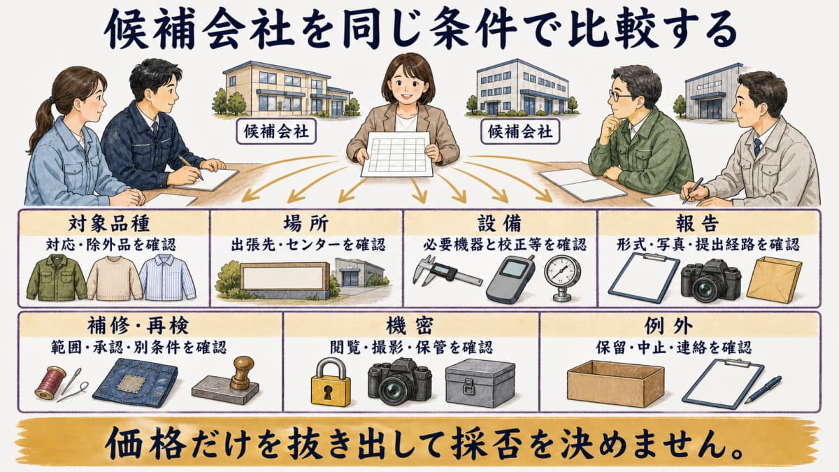 第三者検品会社の八つの比較欄を示す図