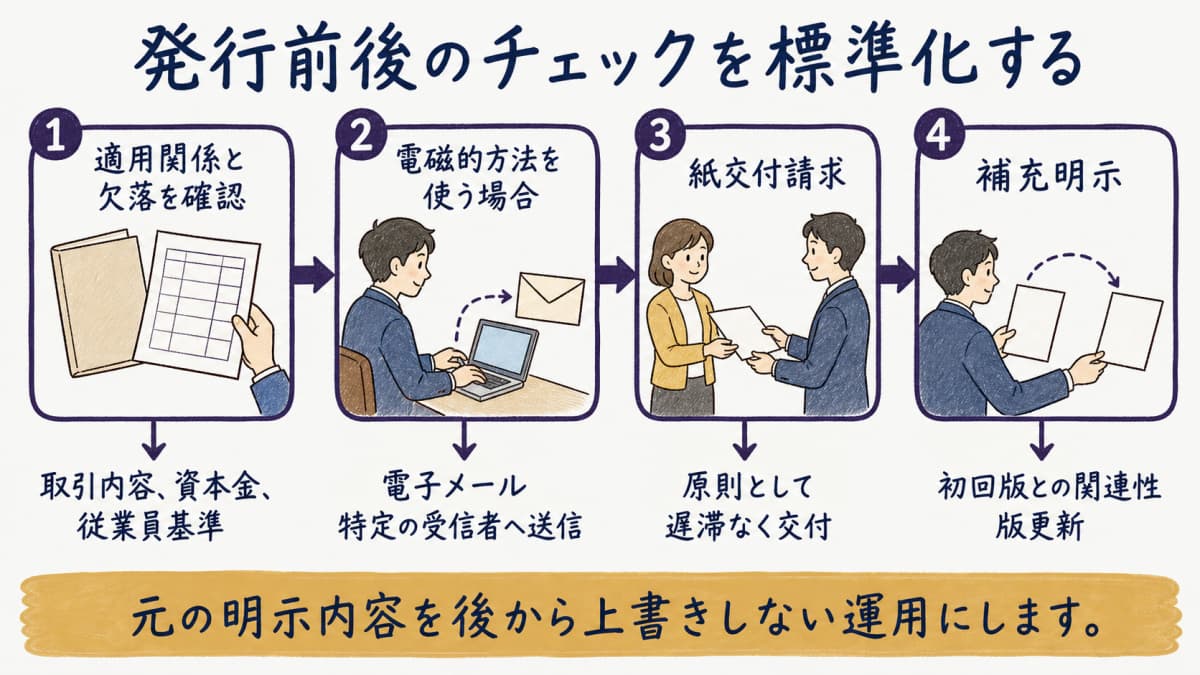 取適法4条明示の発行前後チェック手順