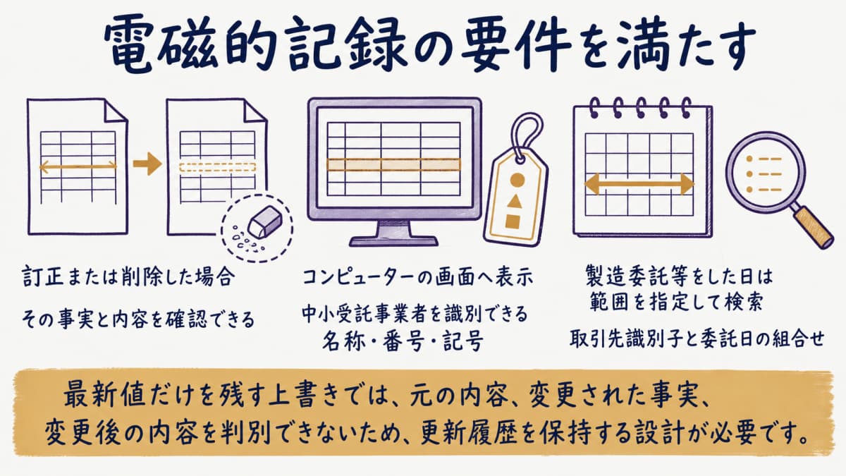 電磁的記録の訂正履歴・表示出力・検索の3要件