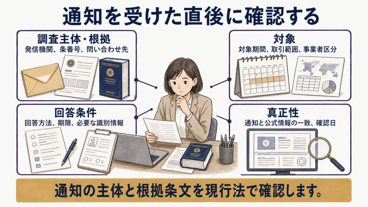 書面調査の通知受領から責任者設定までの初動手順