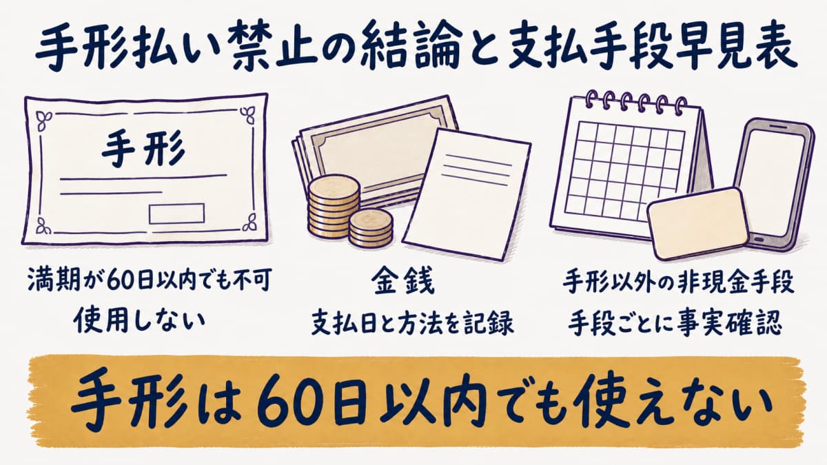 取適法の手形払い禁止と非現金手段の判定早見表
