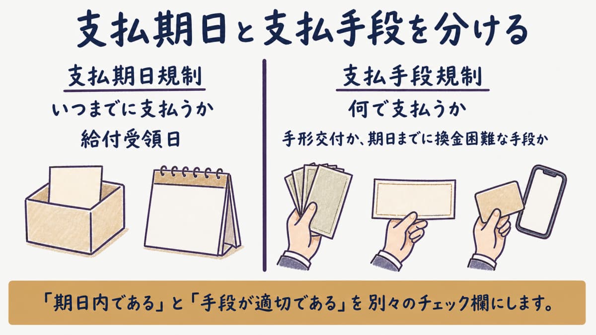受領日起算60日の支払期日と支払手段規制の比較